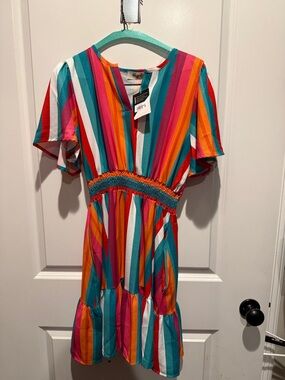 Colorful Multi-Stripe Smocked Waist Dress